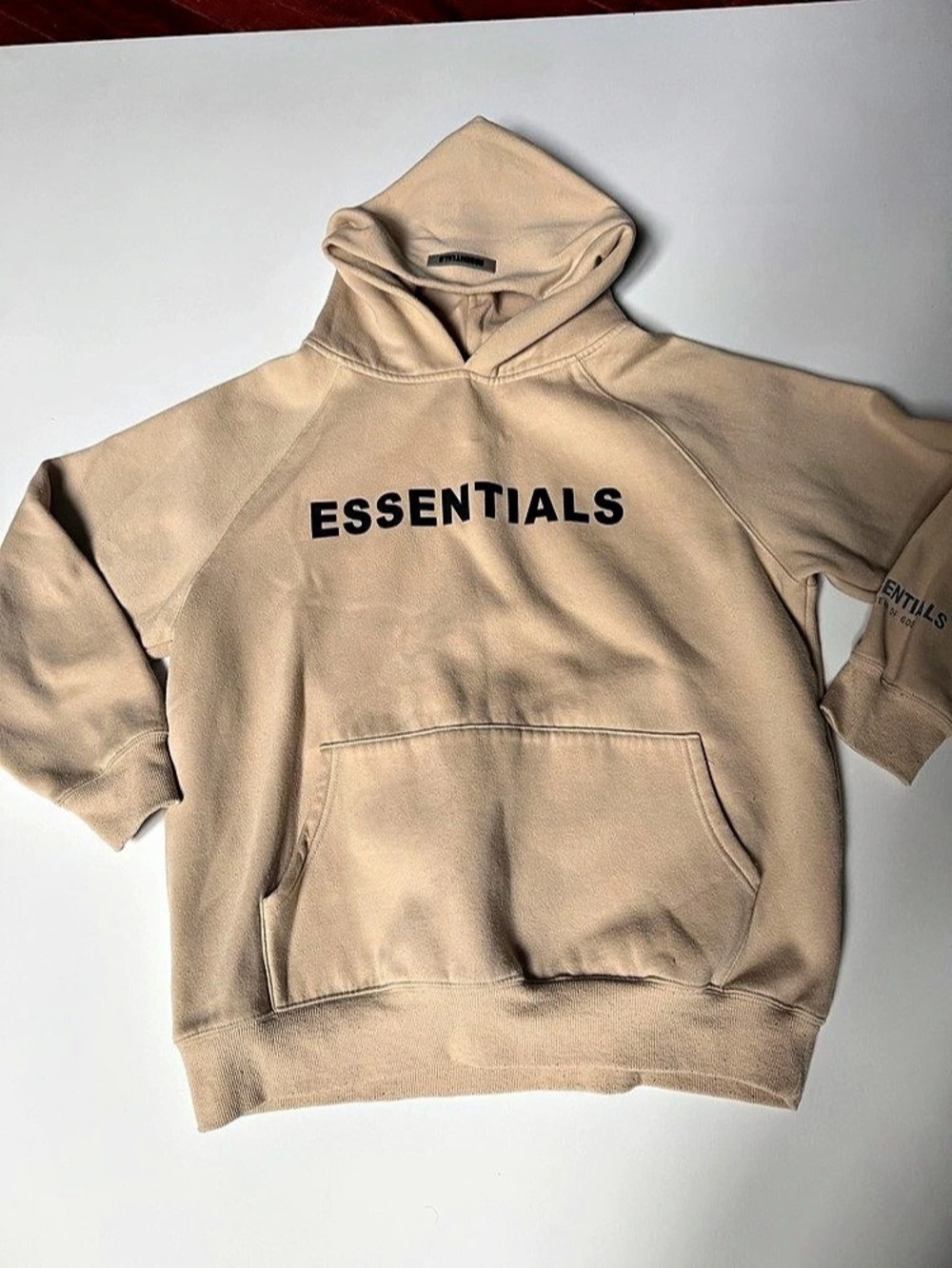 Essentials Mens Beige Long Sleeve Pockets Pullover Hoodie Size Large